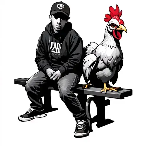 Canserbero The Rapper And Pepe The Chicken Sitting On A Back Bench