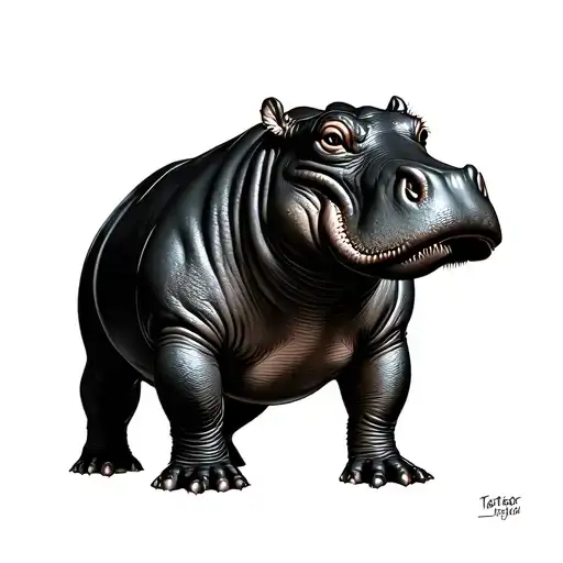 Can You Make A Very Very Dark Hippo Tattoo That Is Part Of A Leg Sleeve And Is Realistic