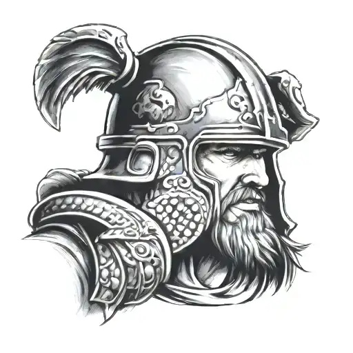 Marine Soldier In Full Combat Gear With A Viking Helmet