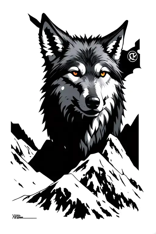 Wolf Atop Mountain With Nordic Runes Intertwined