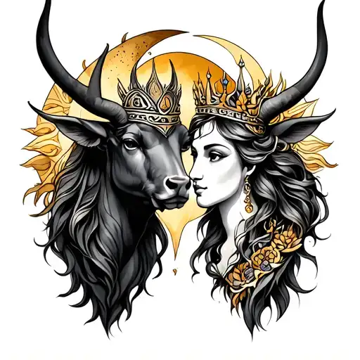 Couples Tattoo Taurus With Sun And Moon King And Queen