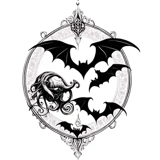 Gothic Bats Tattoo For Belly Sleeps