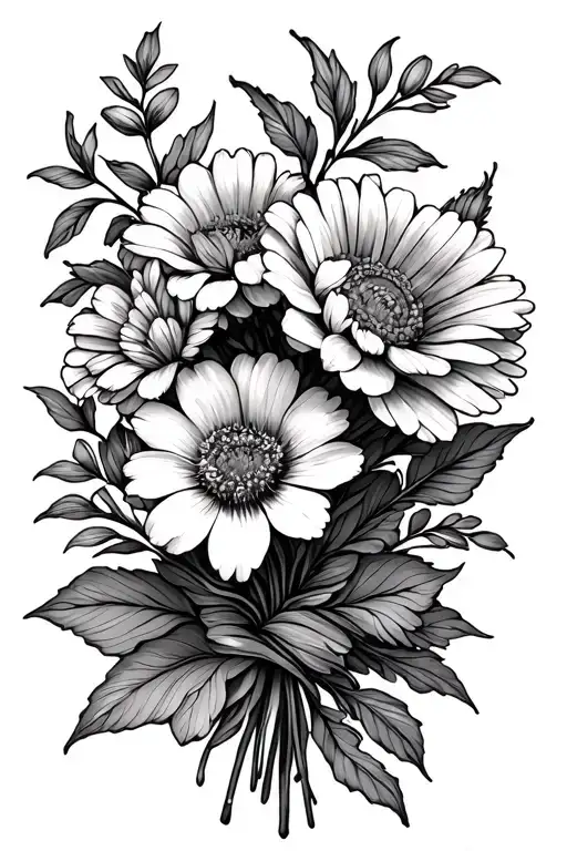 March February June Birth Flowers Bouqet Tied Fine Line