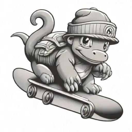 The Pokemon Slowpoke With A Beanie On A Snowboard
