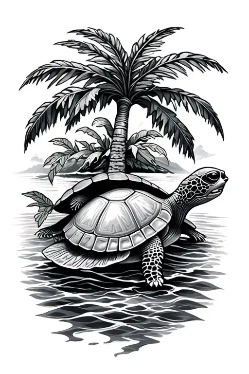 Ohana Paired With Sagittarius Arrow And Hawaiian Turtle With A Palm Tree On The Top Of The Shell
