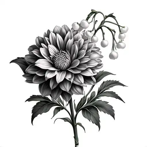 Dahlia With Lily Of The Valley Flower