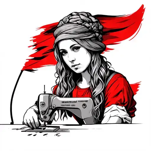 Marigona Woman Sewing Albanian Flag