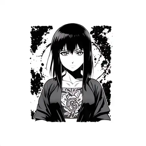 Hinata From Naruto Topless Anime Style Half Body Waist Up