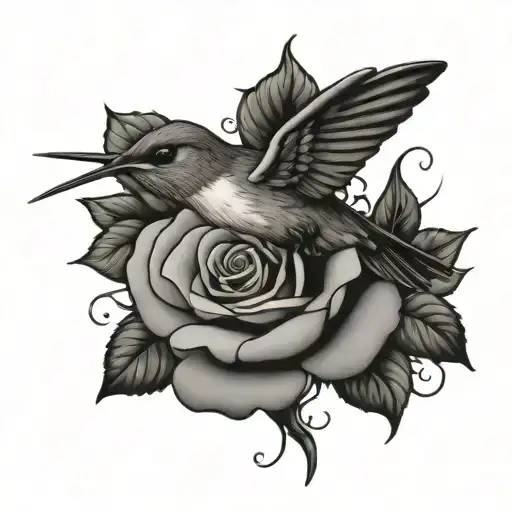Humming Bird Perched On Rose