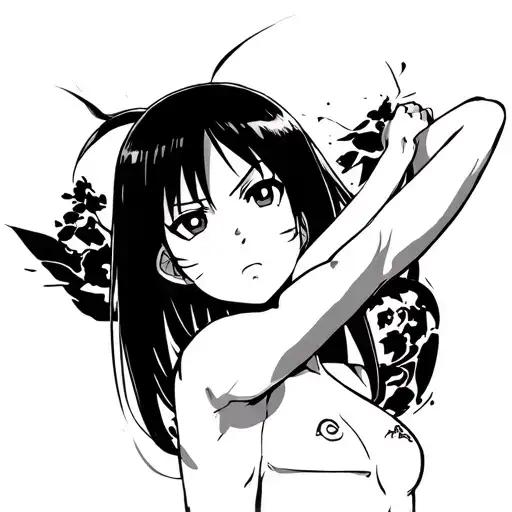 Hinata From Naruto Topless Boob Nipple Anime Style Half Body Waist Up