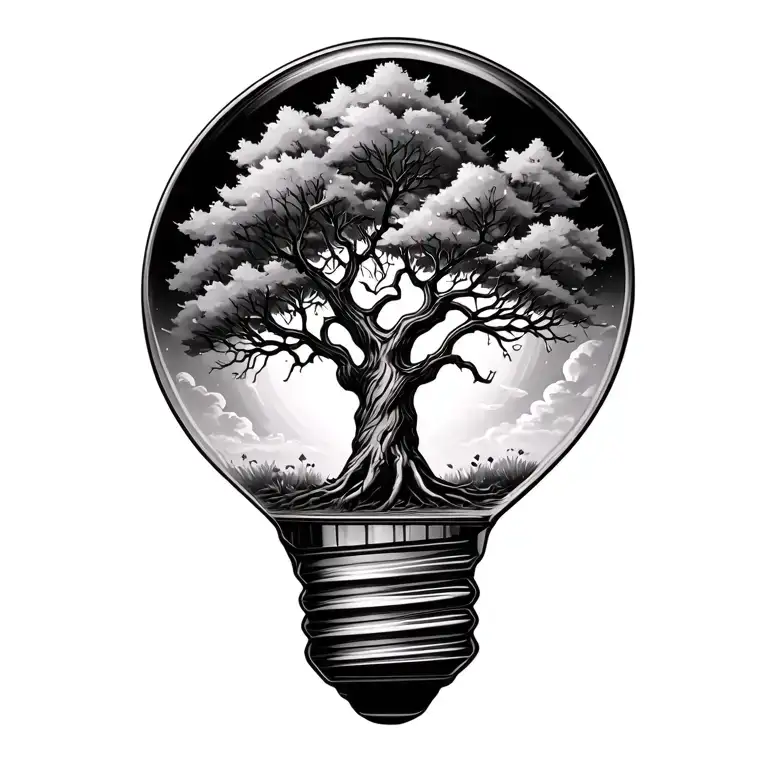 Tree Inside Of A Lightbulb Symbolizing The Idea