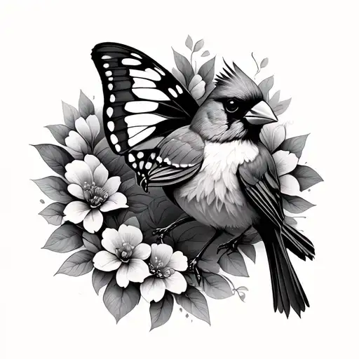 Butterfly And Cardinal Bird