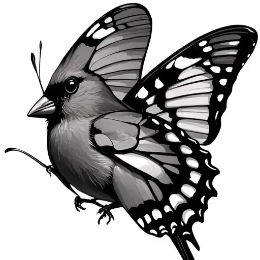 Butterfly And Cardinal Bird Perched