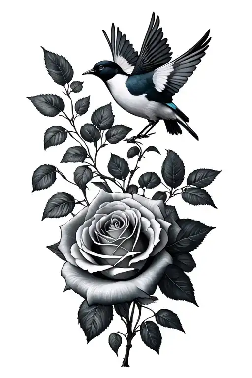Roses Growing And Birds