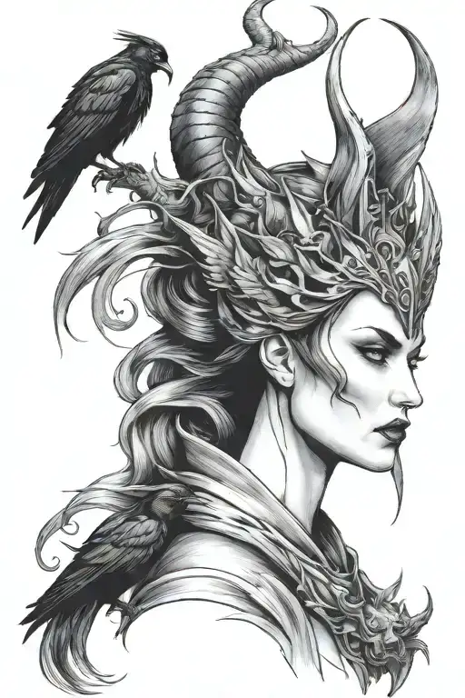 Maleficent With Crow And Dragon