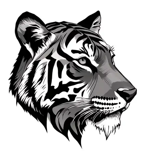 Tiger Head And Deer Head Facing Away