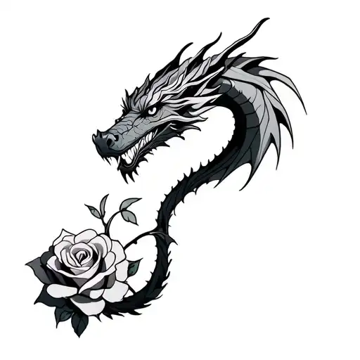 Dragon And Roses Intertwined