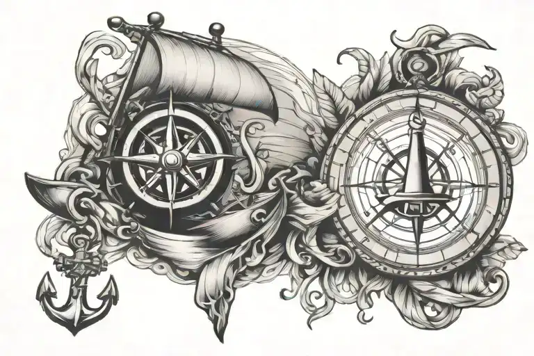 Boat And Anchor And Compass