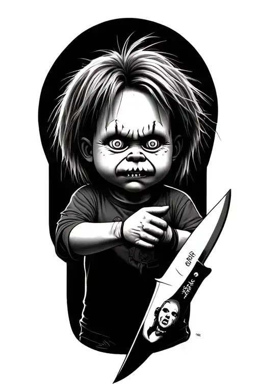 Chucky From Rugrats Looking Scared Holding A Knife With Chucky's Face On The Knife