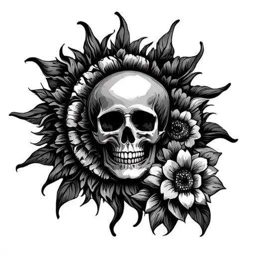 Sun With Skull And Flowers