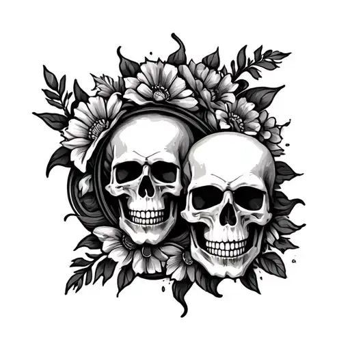 Back Sun With Skull And Flowers Coming