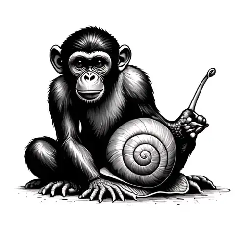 Monkey With A Snail Crawling