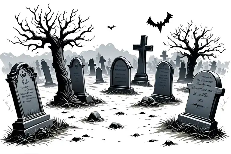 Scary Cemetery Scene With Tombstones
