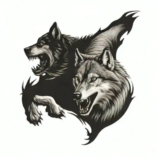 Two Wolves Fighting Each Other