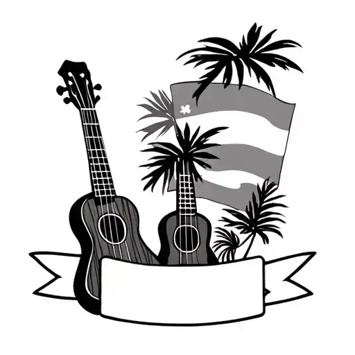 Hawaiian Flag And Ukulele With Blank Banner