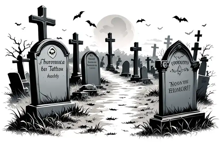 Scary Cemetery Scene With Tombstones