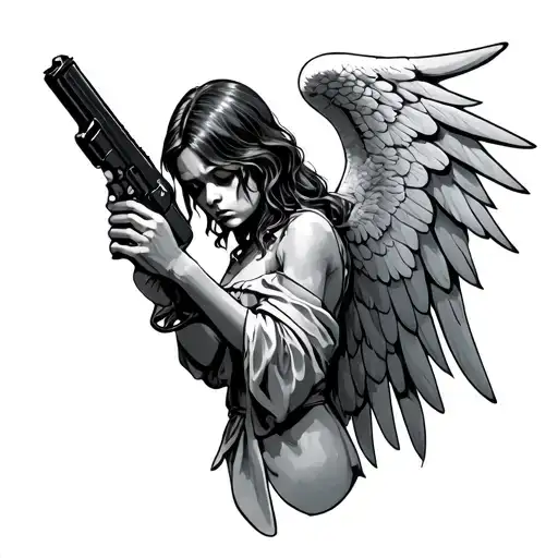 Sad Angel Holding A Gun