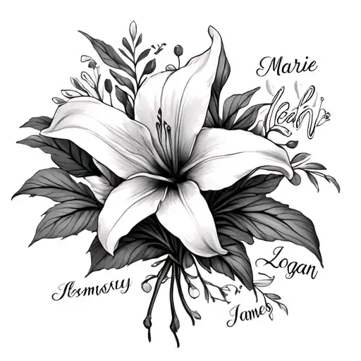 Lilly Flower Bouquet With Leah Marie And Logan James Written In It