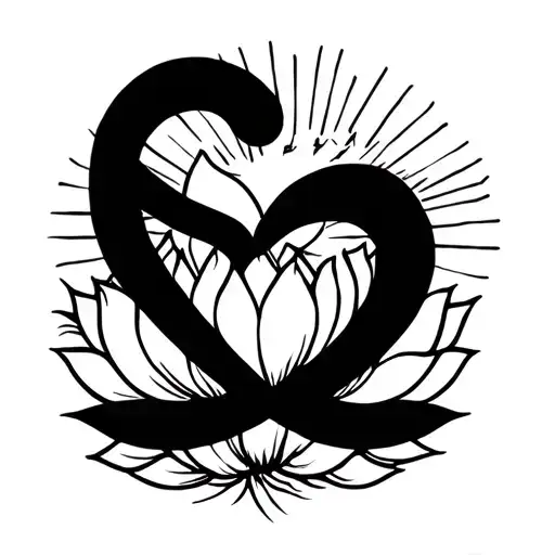 Letters S Rked By Heart In A Fine Black Feature With Lotus Flower Underneath And Sunshine At The Top