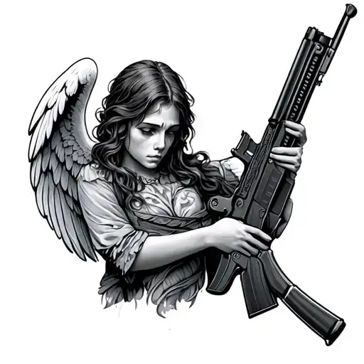 Sad Angel Holding A Ak 47 Gun