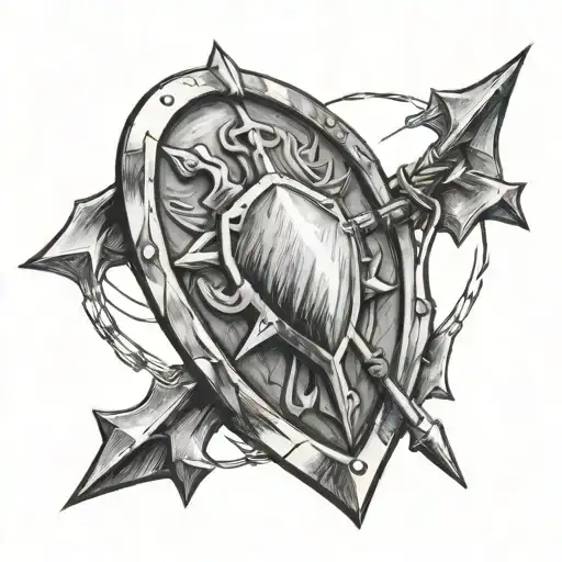 Sketch With Shield With Lightning Bolt And Bow And Arrow