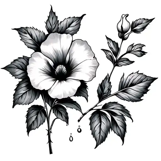 Morning Glory Flower & A Carnation Flower Couple Tattoo For Male