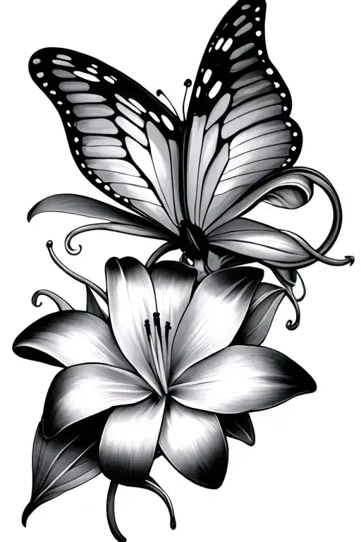 Lily Half Butterfly Tattoo Design Inspired
