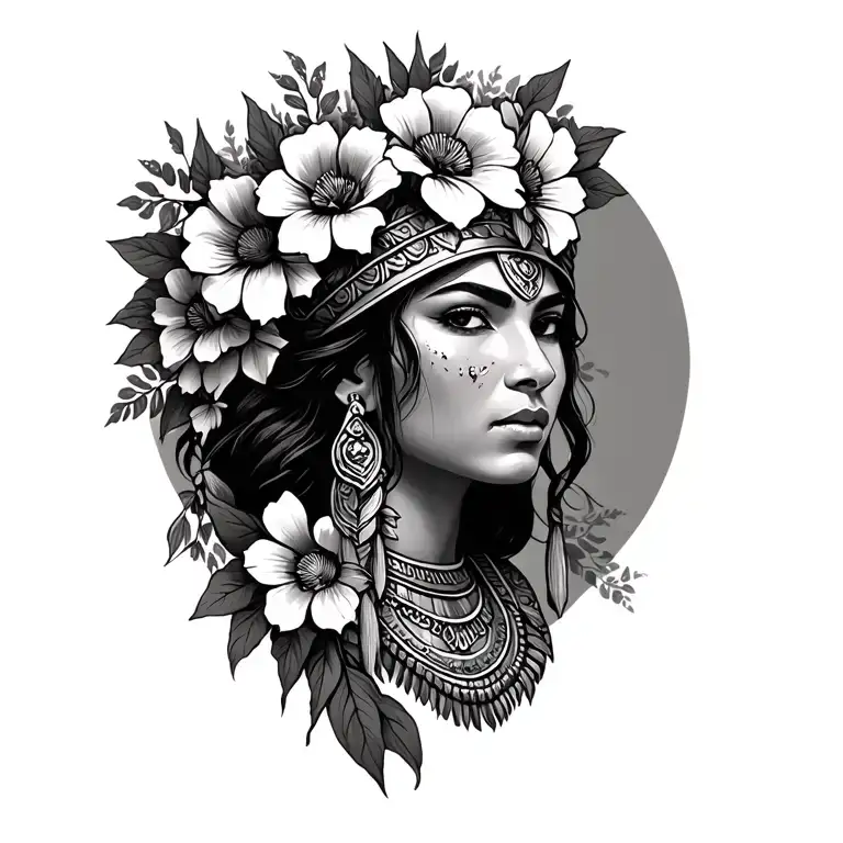 Peruvian Woman Warrior With Flowers