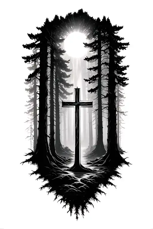 Forest With Cross Light Emanating