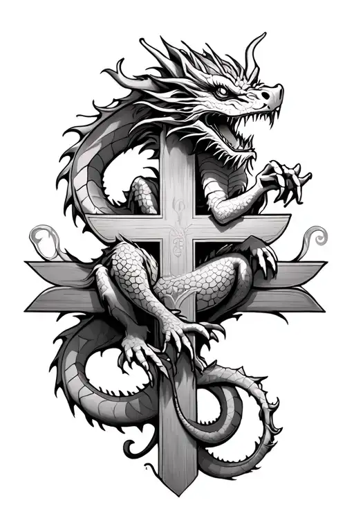 Dragon Sitting On Cross