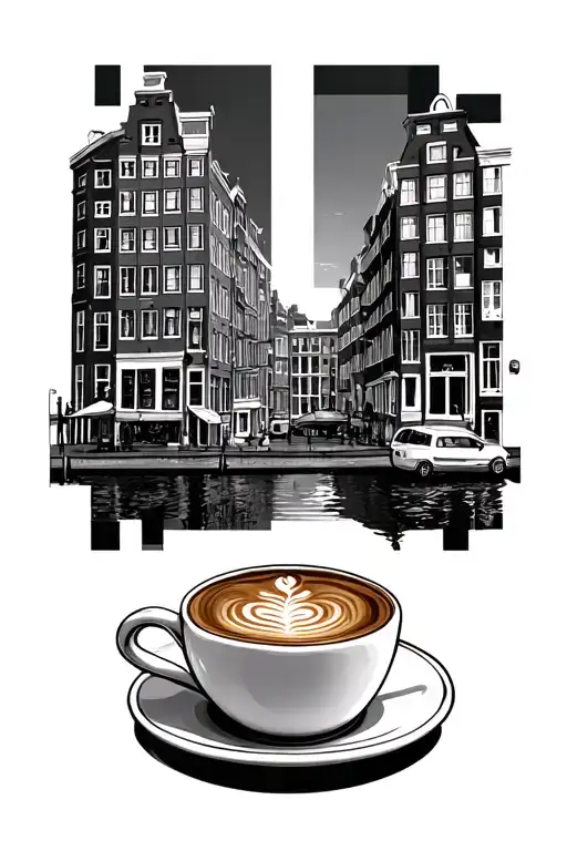 Amsterdam Cityscape With Coffee And Geometrical Form Around This