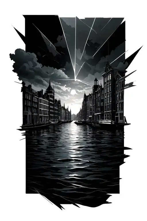 Amsterdam Cityscape With Ocean And Geometrical Form Around This