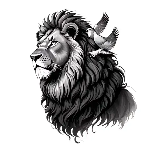 A Lion With A Wild Mane With A Turtledove In The Lion's Mane