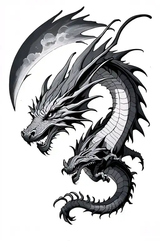 Simple Dragon Flying Towards Moon