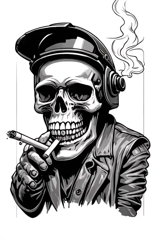Skull Wearing Welding Helmet Smoking Cigarette