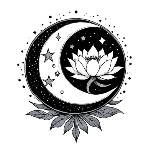 Lotus And Moon With Stars Virgo Zodiac Sign