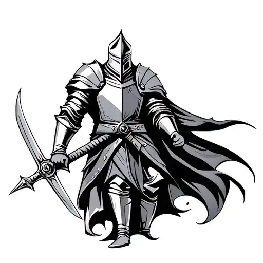Knight With Sword Black And White