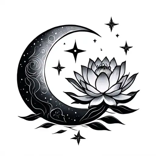 Lotus And Moon With Stars Virgo Zodiac Sign Minimal