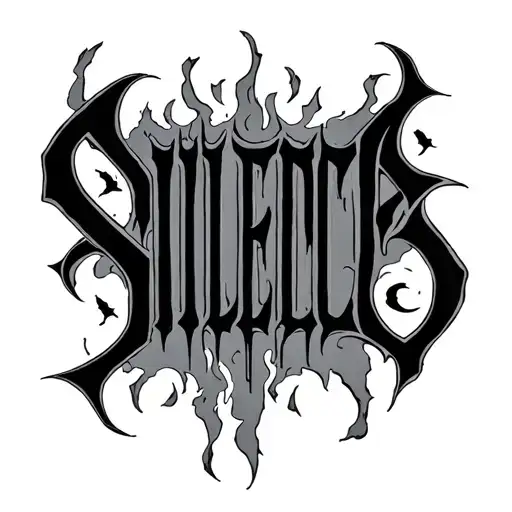 Silence In Gothic Font Spelled Vertically With Spaced Out Words