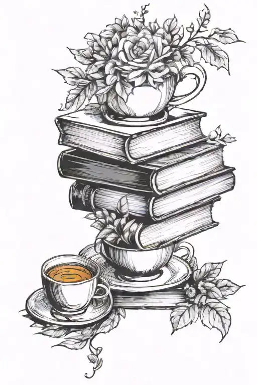 Book Stack With Coffee And Fall Florals Forming The Shape